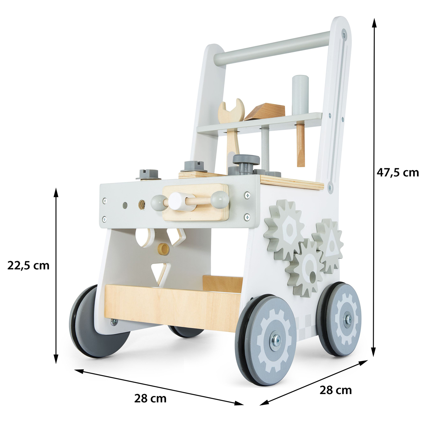 3-in-1-Walker aus Holz, Schieber + Werkstatt - 47 Elemente