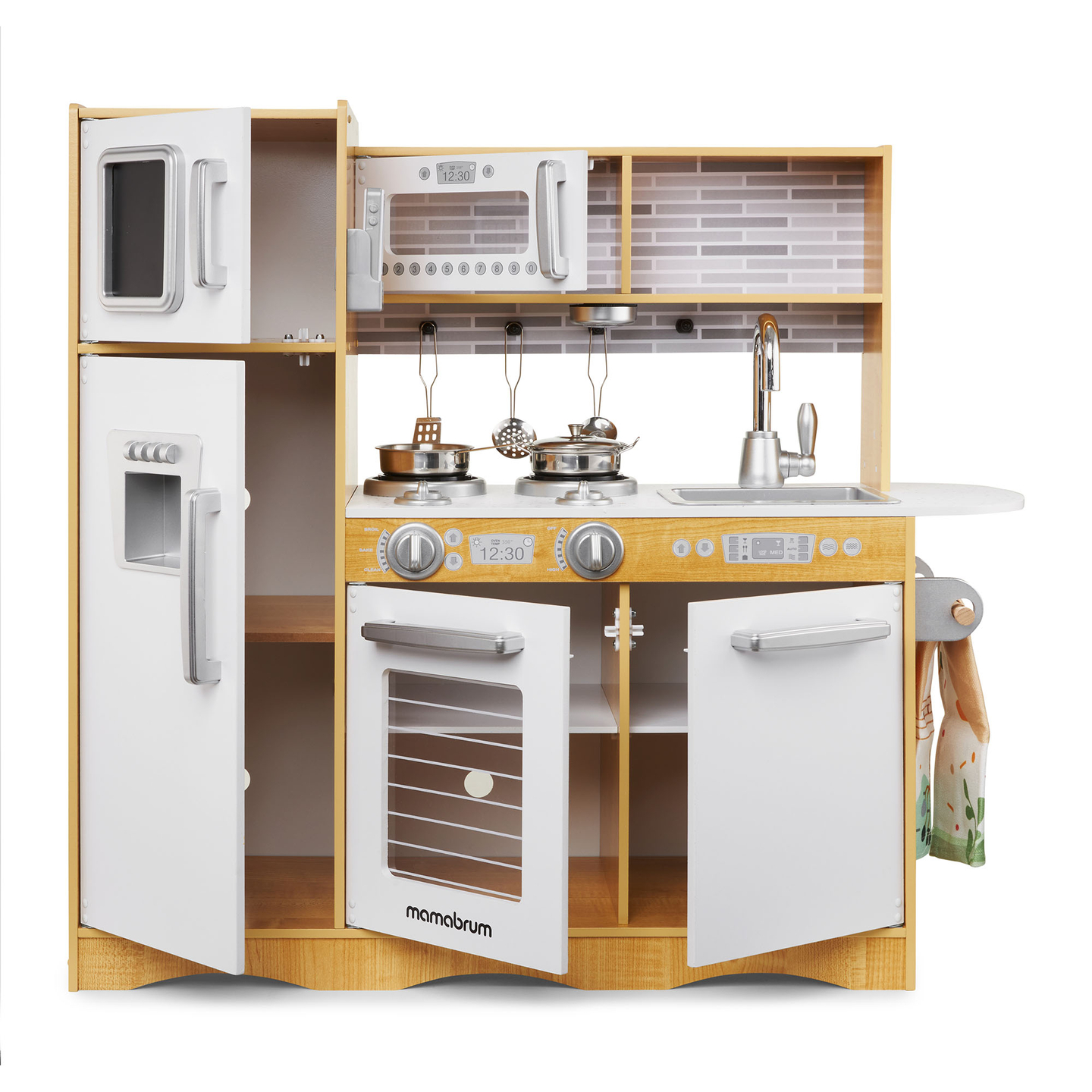 XXL-Holzküche mit LED-Beleuchtung, Schürze und Zubehör