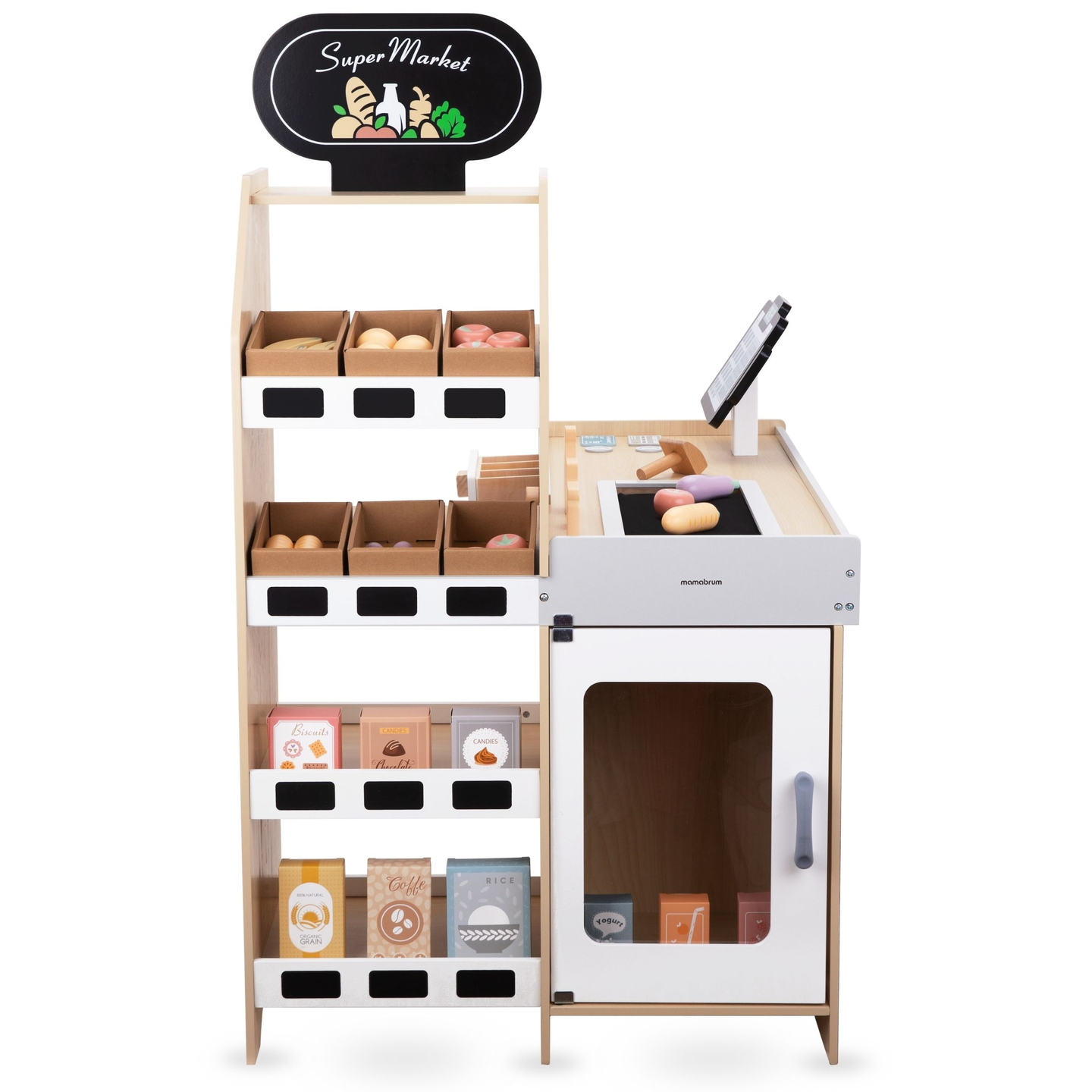 Hölzerner Gemüsemarkt - großer XXL-Stand, Laden mit Spielkasse