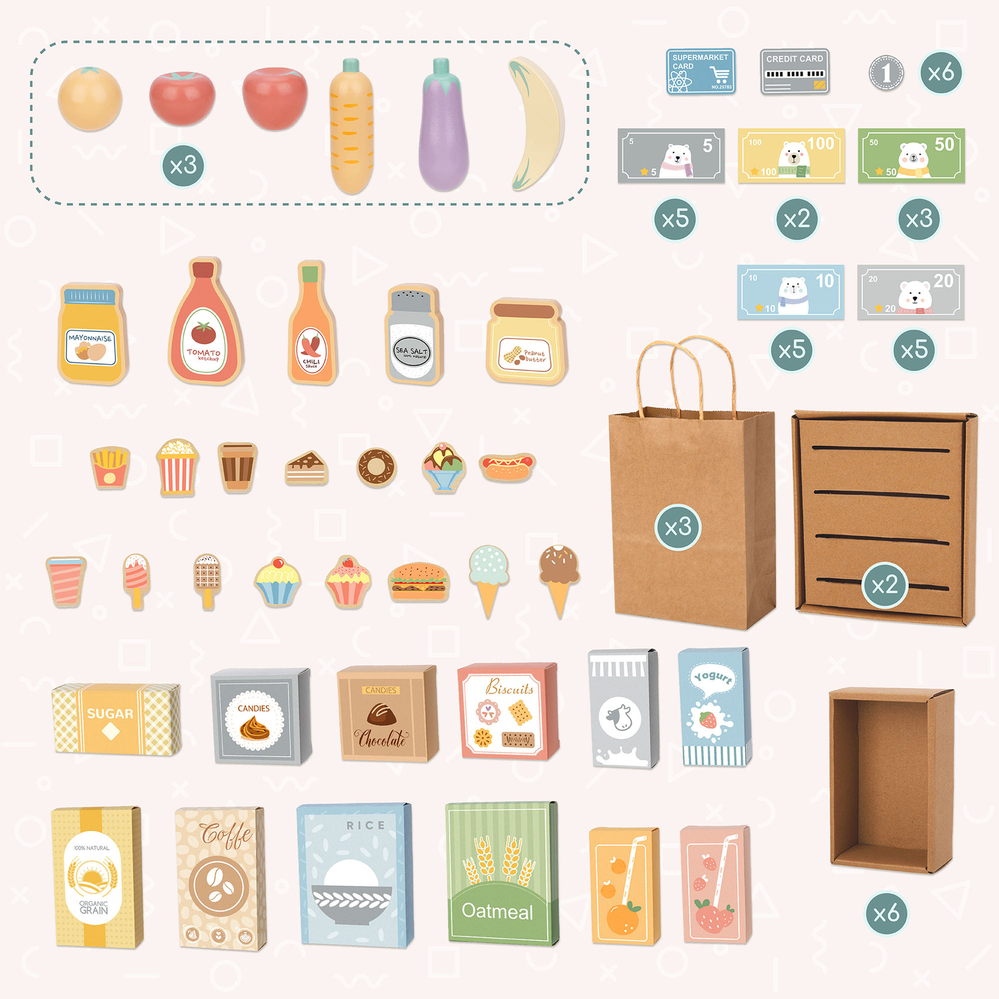 Großer Kinderkaufladen aus Holz mit Tafel - 91 Teile für Einkaufsspaß!