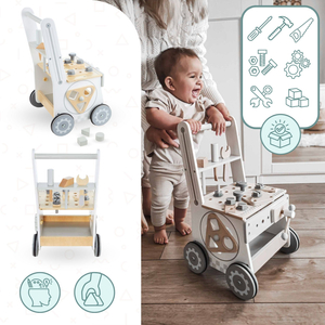 3-in-1-Walker aus Holz, Schieber + Werkstatt - 47 Elemente