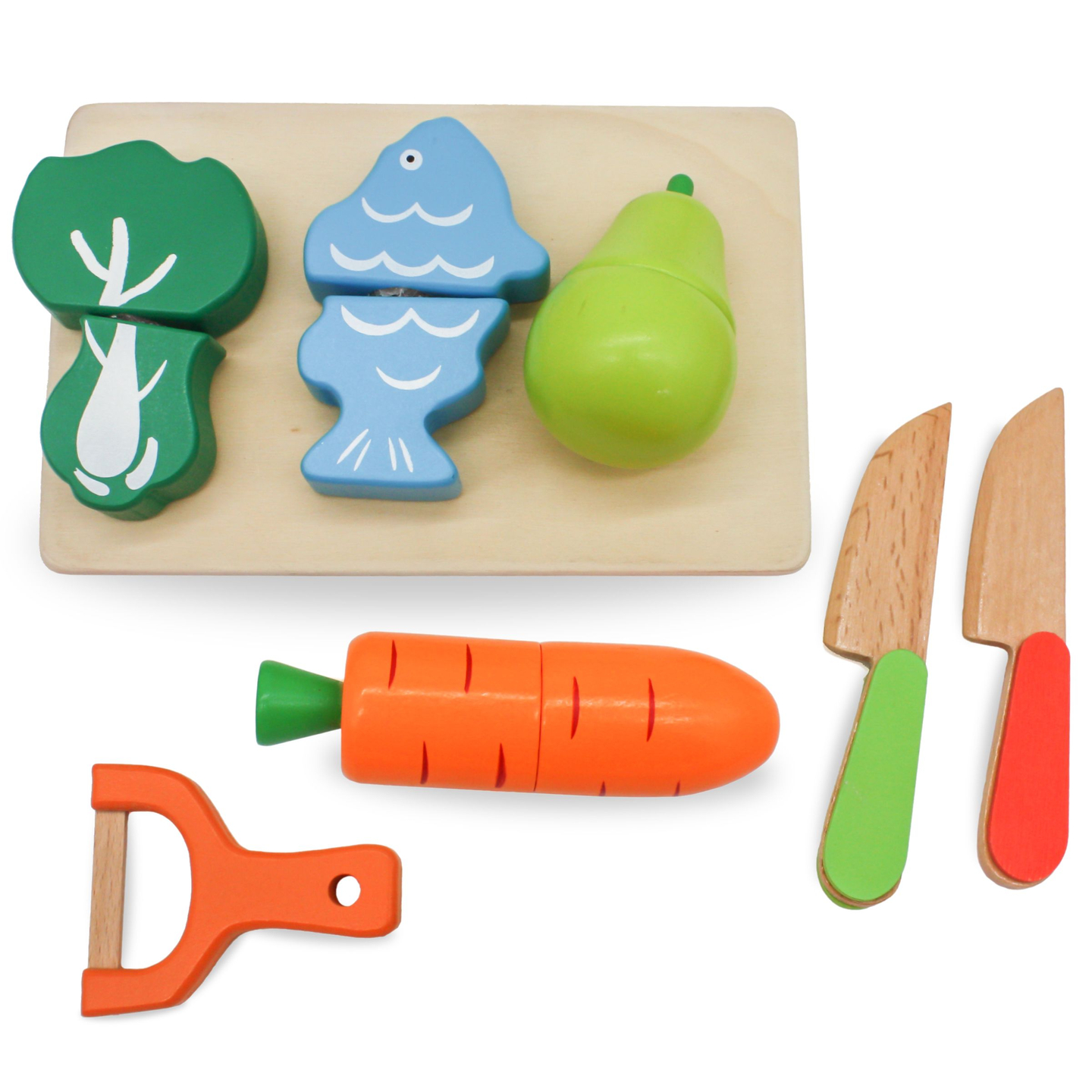 Obst und Gemüse aus Holz zum Schneiden