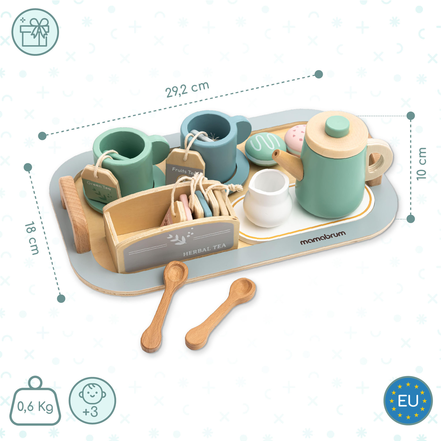 Großes Holzteeset mit Tablett - 18 Stück