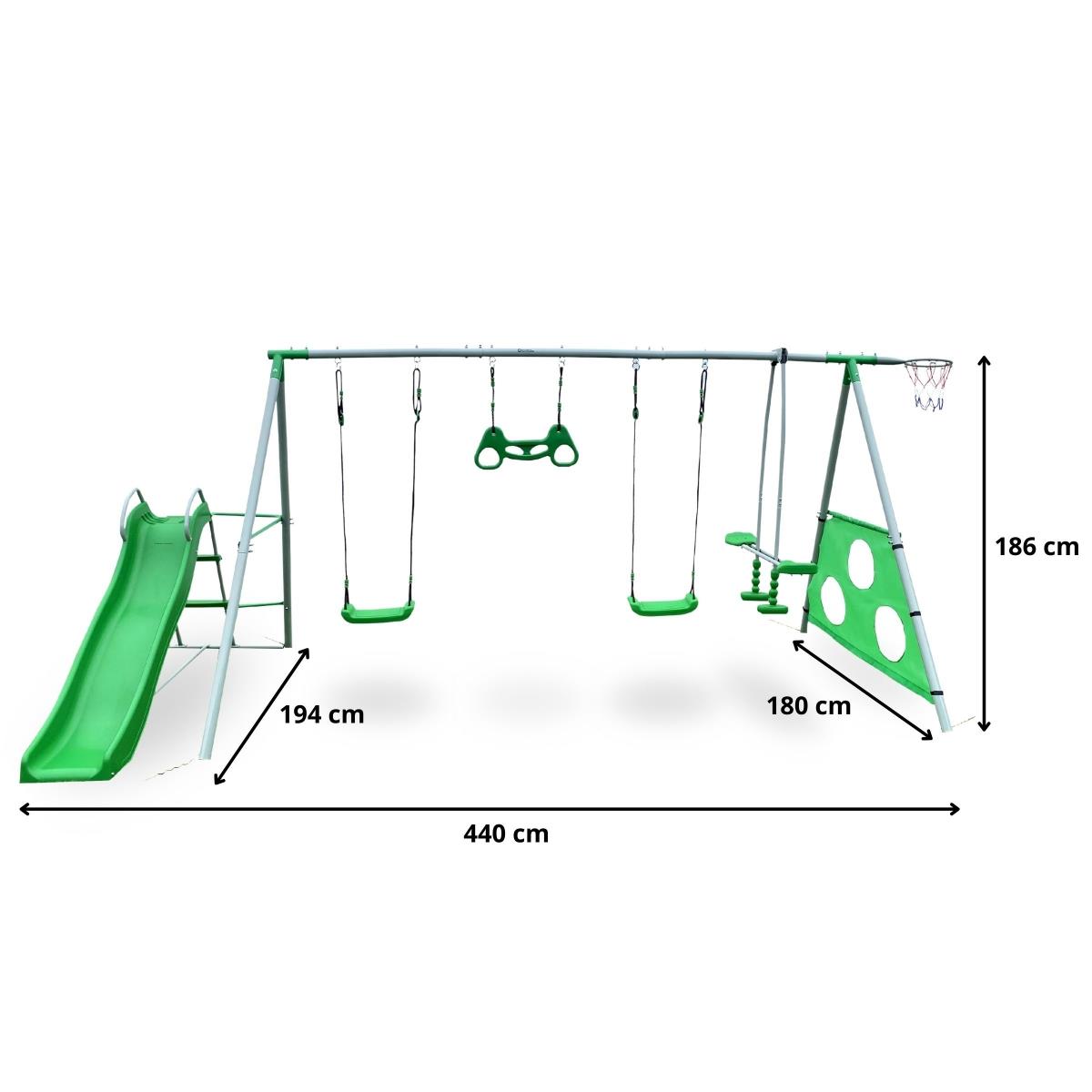 XXXL-Gartenspielplatz für Kinder mit Schaukel, Rutsche, Gymnastiktrapez, Basketballkorb und Fußballtor