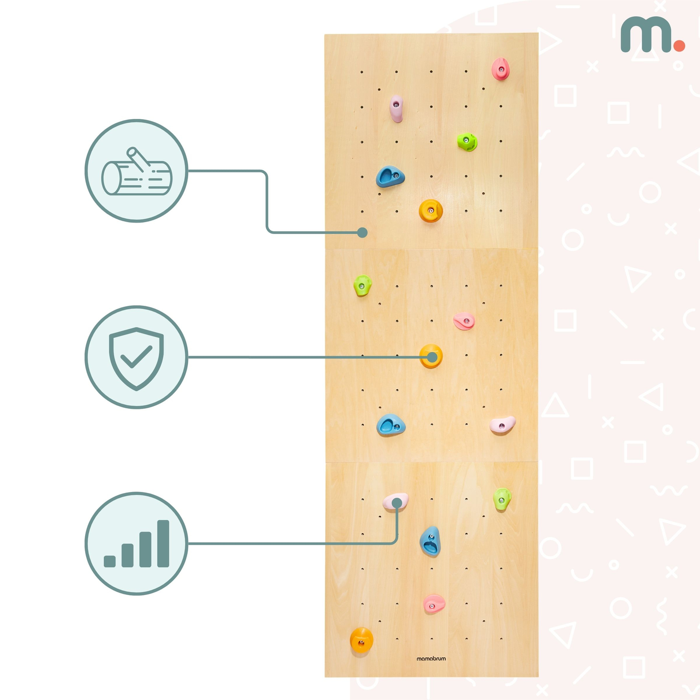 Hölzerne Kletterwand für Kinder