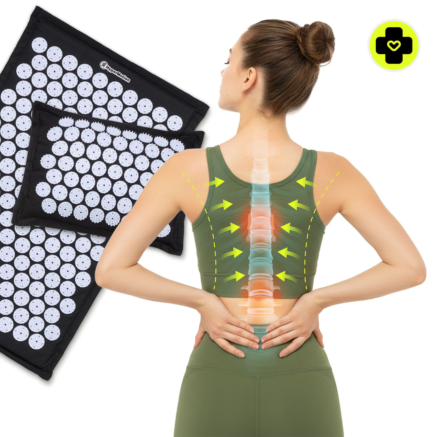 ECO Leinen-Akupressurmatte mit Kokosfaser- und Buchweizenkissen – 68 cm HyperMotion Schwarz-Weiß