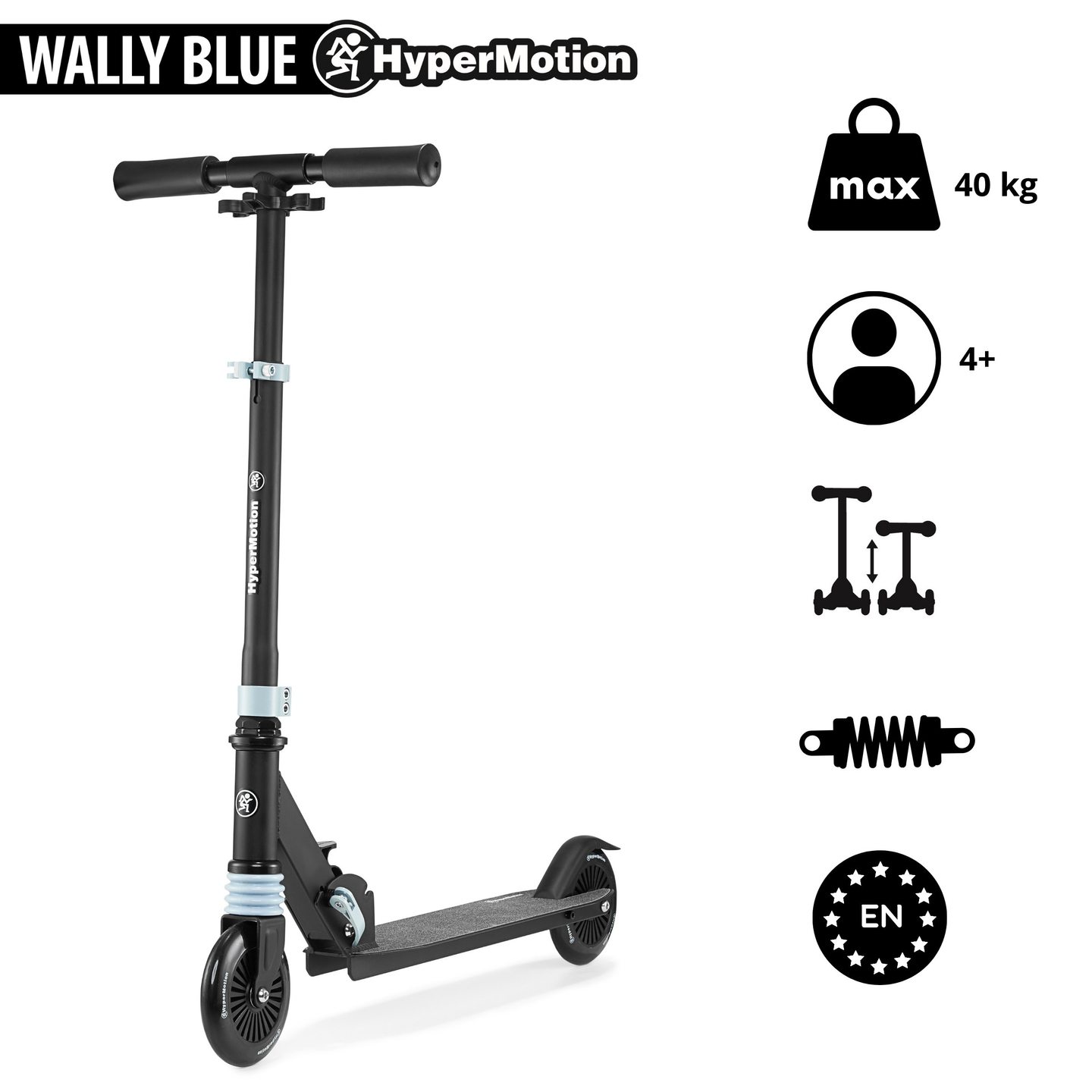 Zweirädriger Roller mit Stoßdämpfer WALLY 4-9 Jahre von HyperMotion schwarz-grün