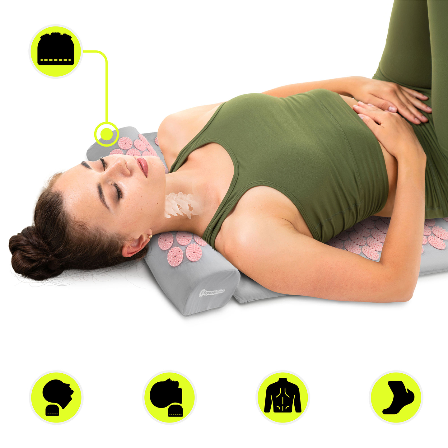 Große Akupressurmatte mit Kissen und Bezug – 130 cm, HyperMotion, grau und rosa