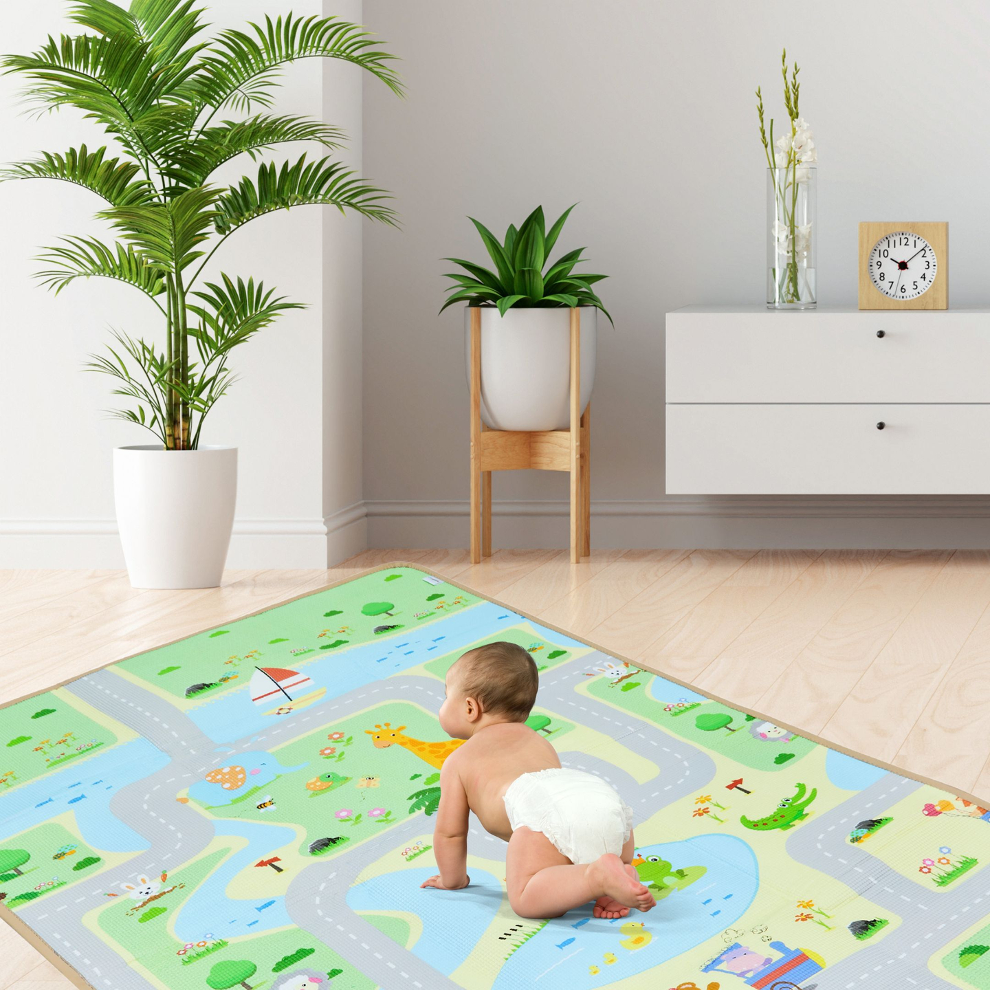 Beidseitige Schaummatte – Wald auf einem Hügel / sonnige Stadt