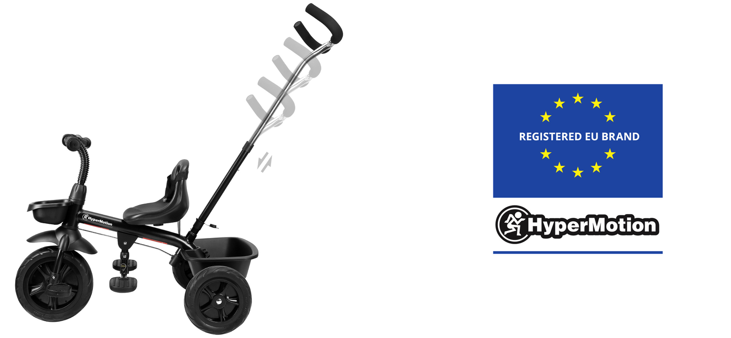 Dreirad HyperMotion TOBI VECTOR - dauerhaft aufgepumpte Räder + Schieber. Farbe: schwarz.