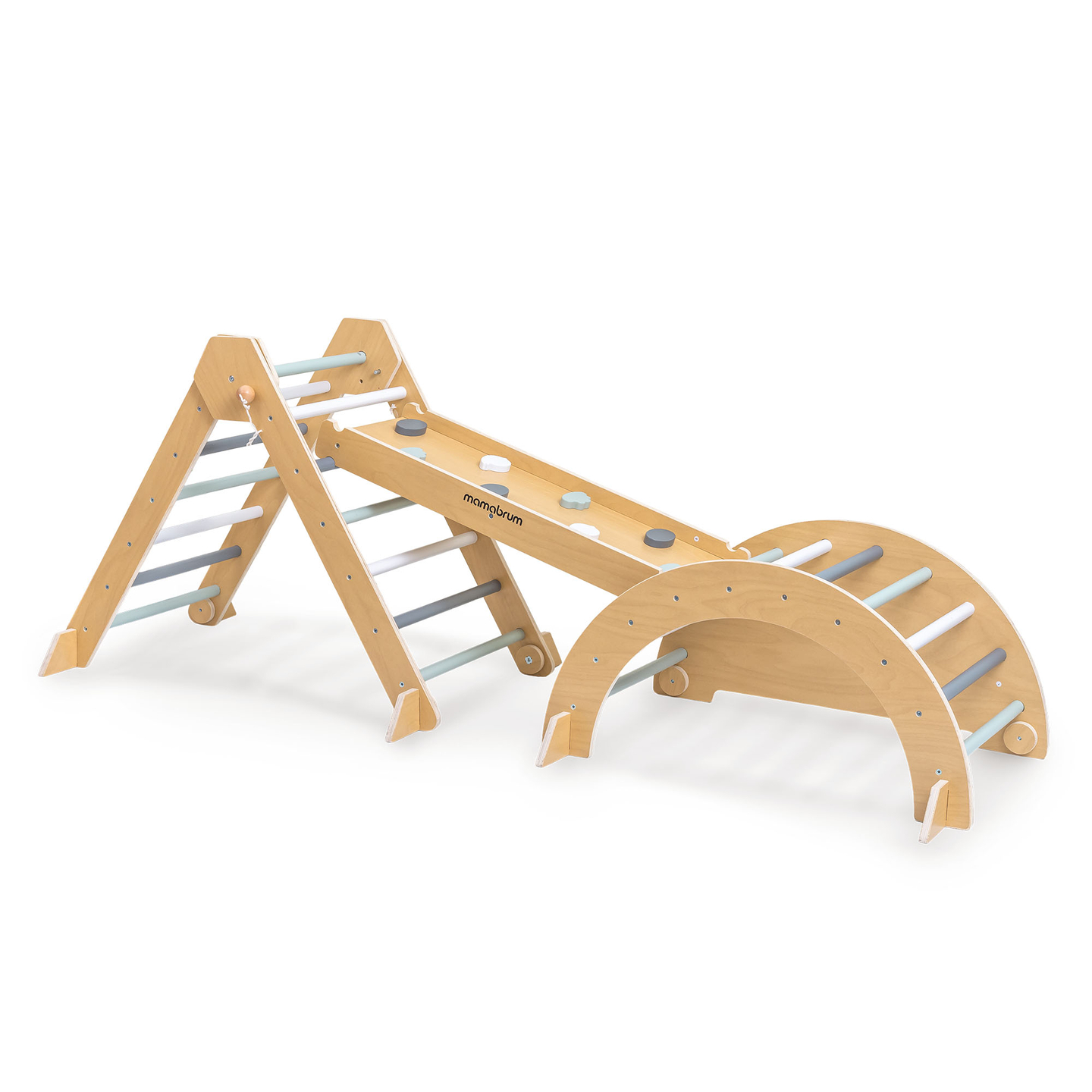Indoor-Spielplatz aus Holz für Kinder – Kletterwand, Rutsche, Kletterbogen/-wippe und Pikler-Dreieck