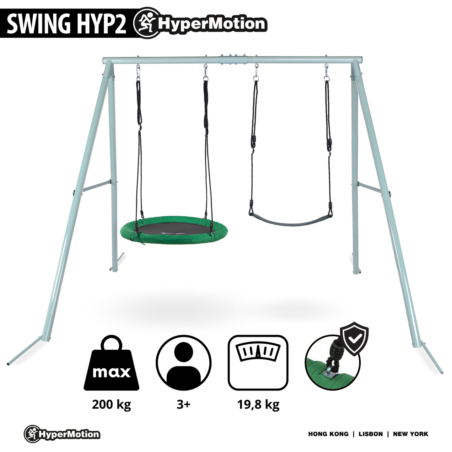 Doppelschaukel mit Gestell und Seilen – Sitz und Storchennest