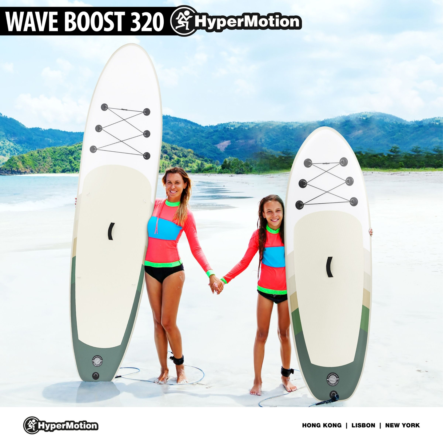 Aufblasbares SUP Stand Up Paddle Board 320 cm mit Paddel und Sitz – HyperMotion WAVE BOOST 320
