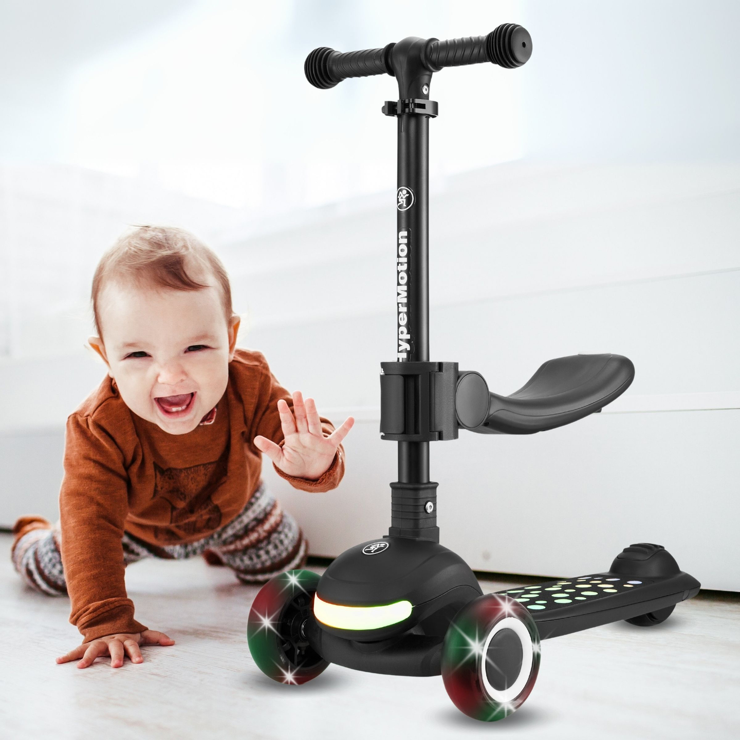 HyperMotion LUMI 3-in-1 Balance Scooter - beleuchtete Plattform und LED-Räder, Farbe schwarz