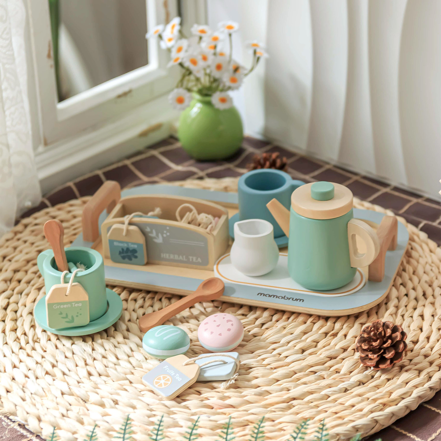 Großes Holzteeset mit Tablett - 18 Stück