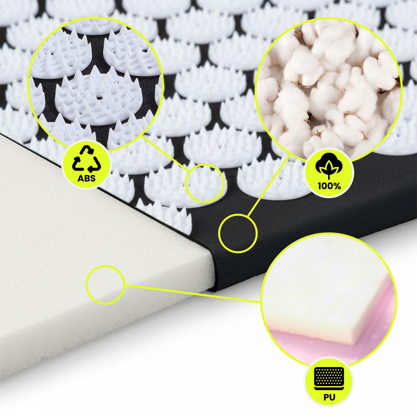 Große Akupressurmatte mit Kissen und Bezug – 130 cm HyperMotion schwarz-weiß