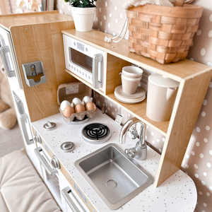 XXL-Holzküche mit LED-Beleuchtung, Schürze und Zubehör