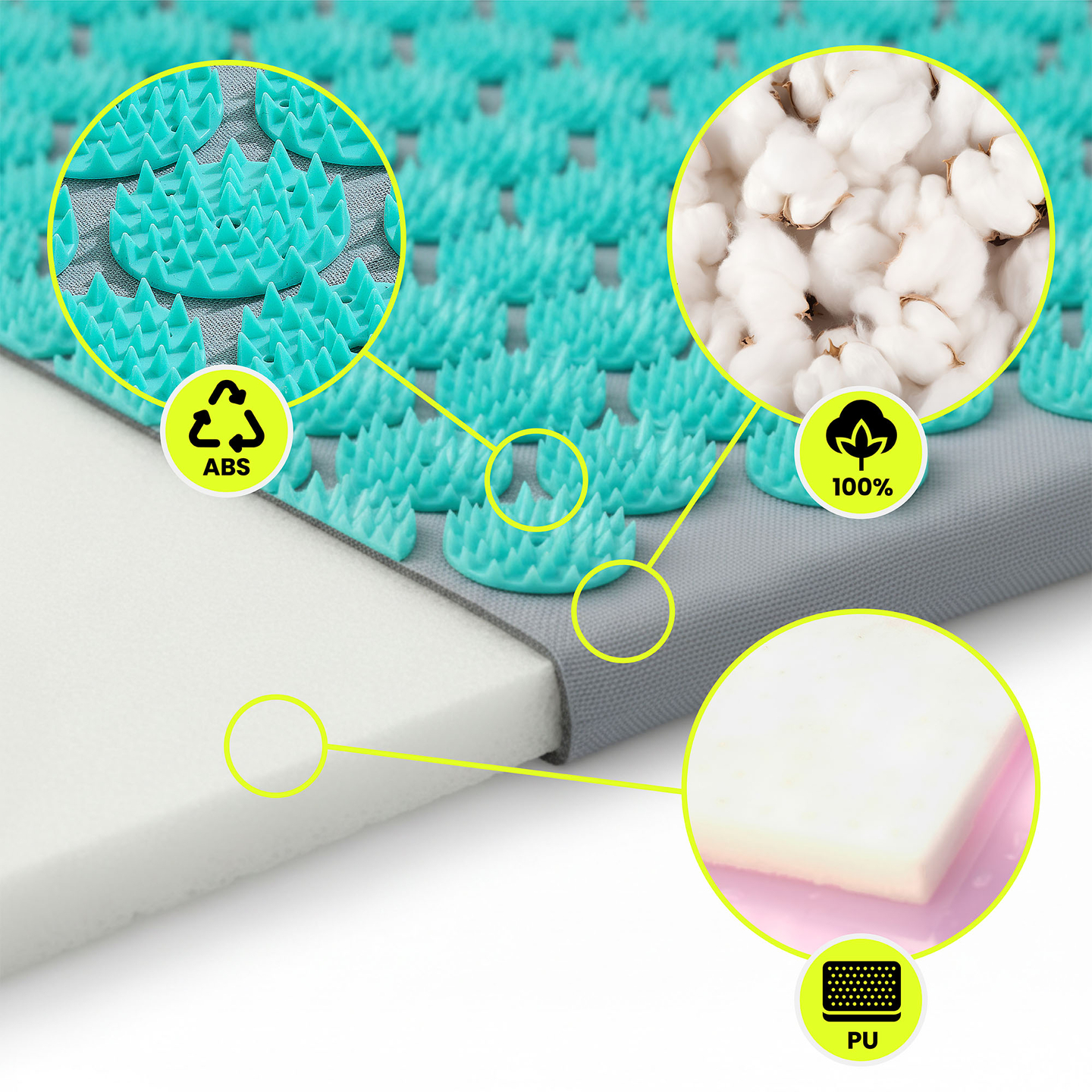 Akupressurmatte mit Kissen und Bezug - 72 cm HyperMotion grau-mint