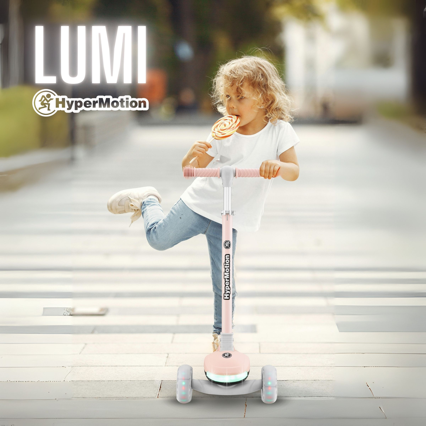 HyperMotion LUMI 3-in-1 Balance Scooter - beleuchtete Plattform und LED-Räder, Farbe rosa