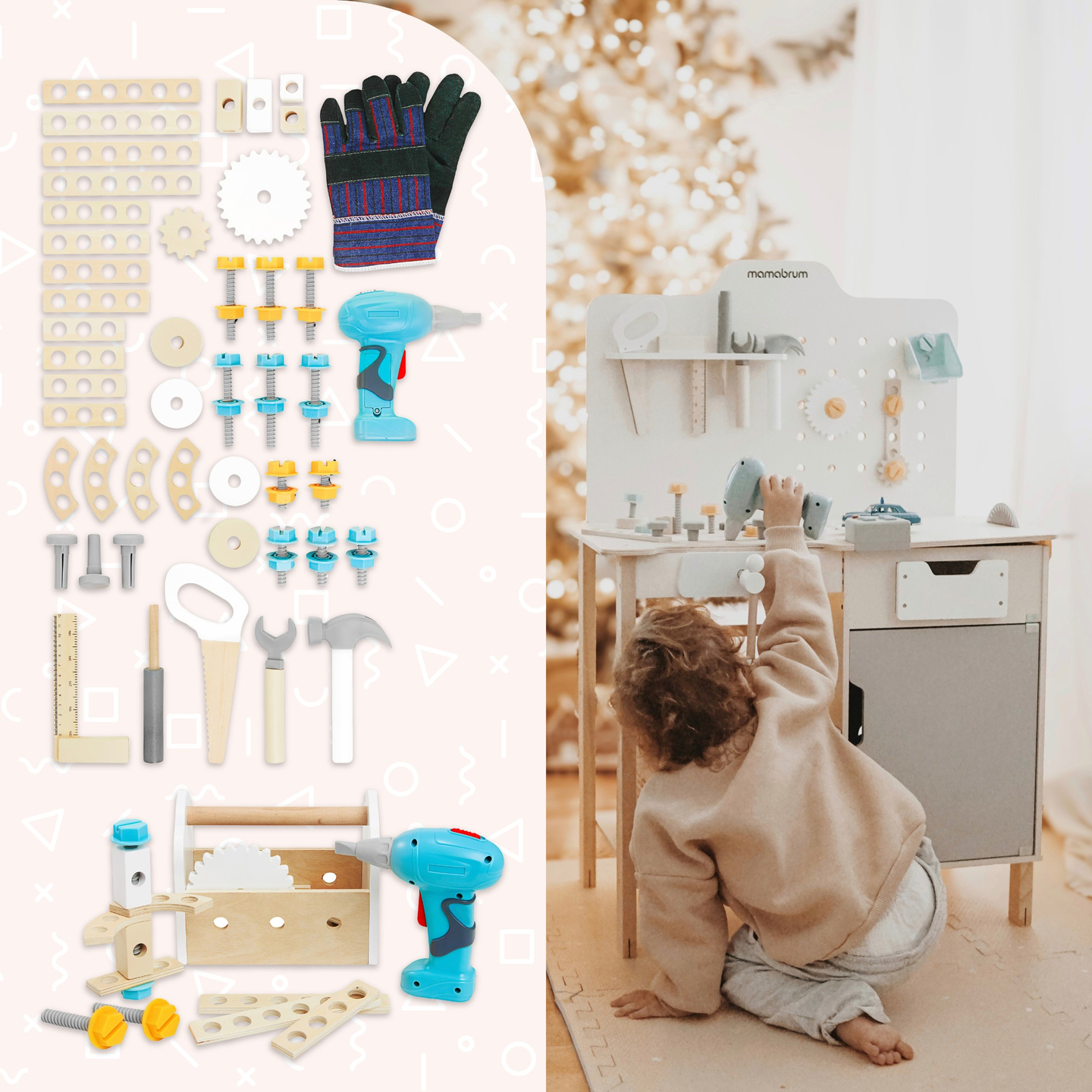 XXL Große Holzwerkstatt mit Werkzeugen - DIY-Set, 74 Elemente