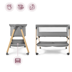Babybett, freistehend, Reisebett, Wiege mit Matratze – grau