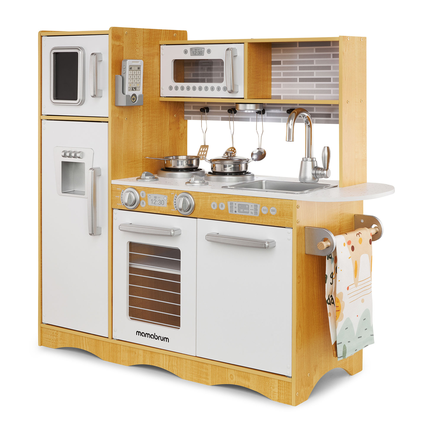 XXL-Holzküche mit LED-Beleuchtung, Schürze und Zubehör