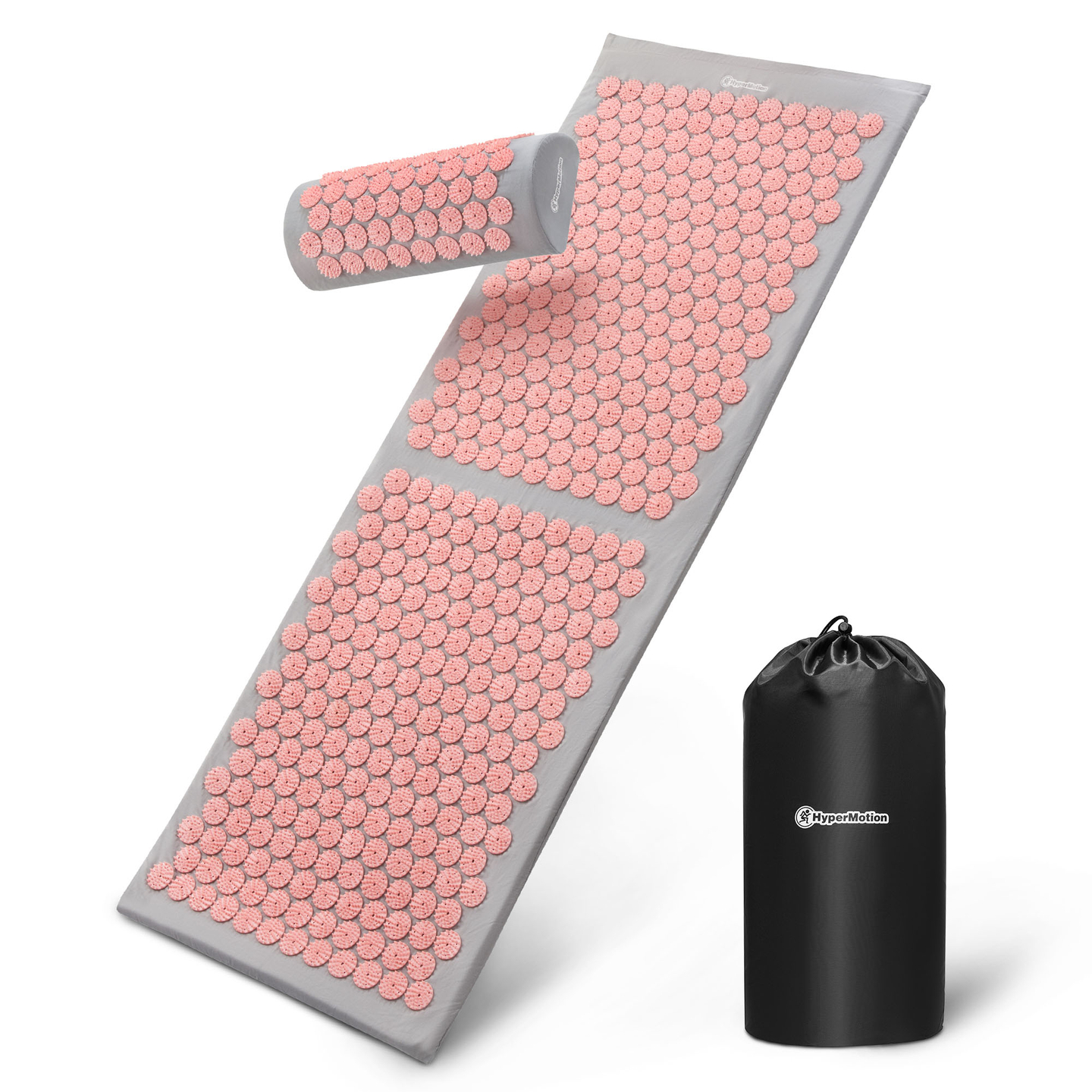 Große Akupressurmatte mit Kissen und Bezug – 130 cm, HyperMotion, grau und rosa