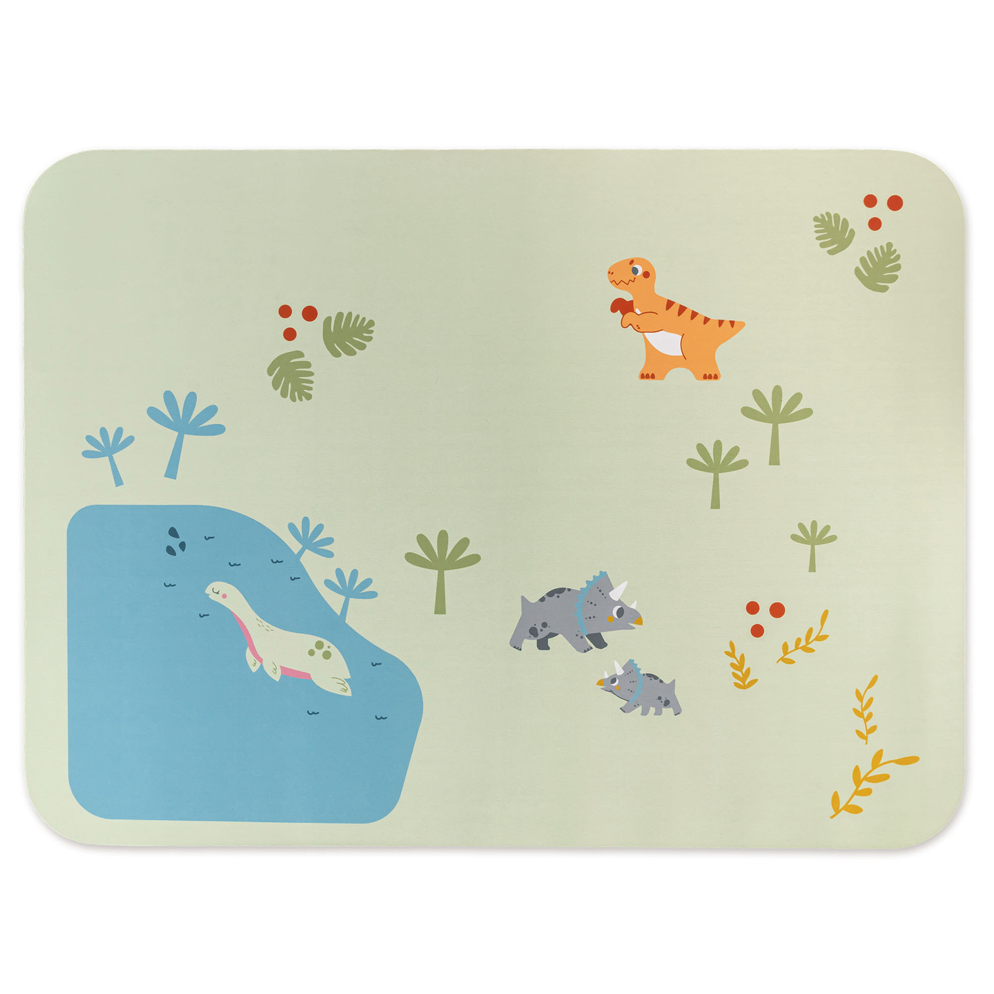 Dino Park Holzeisenbahn mit Antirutschmatte - Dinosaurier, Zug, Gleise, Vulkan, Glocke