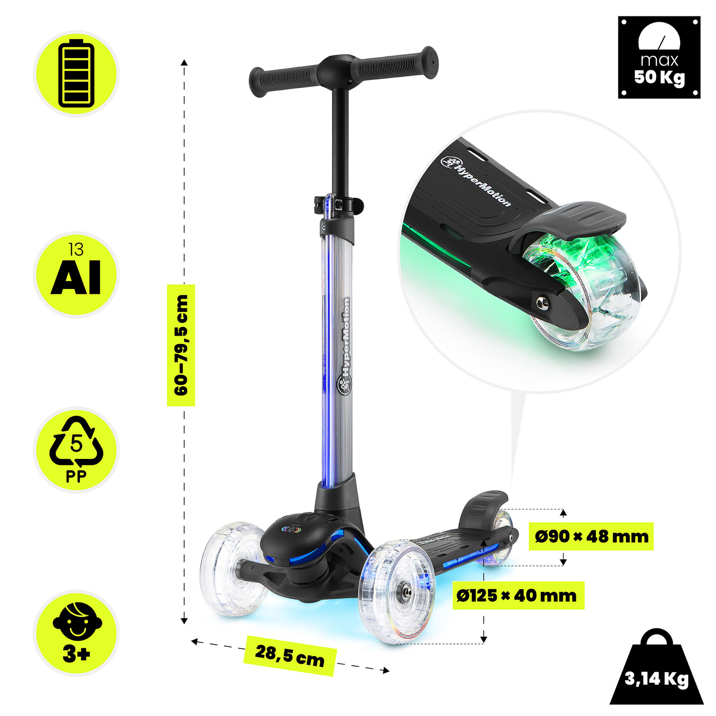 HyperMotion BECKY Balance Scooter – RGB-LED-Beleuchtung, schwarz