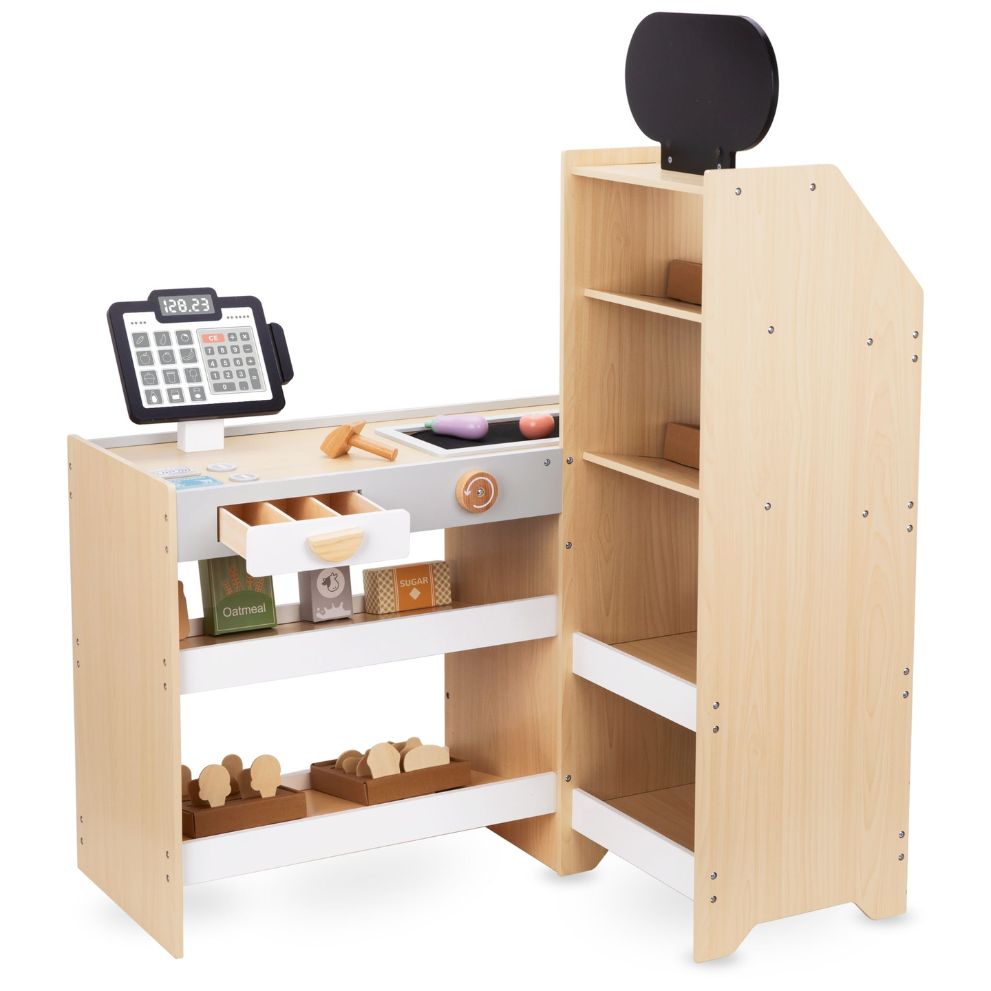 Hölzerner Gemüsemarkt - großer XXL-Stand, Laden mit Spielkasse