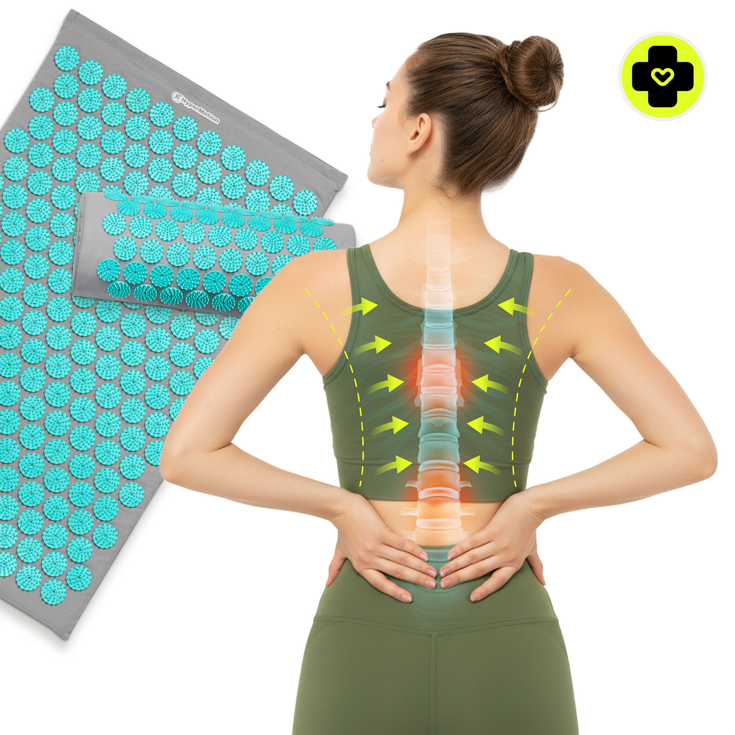 Akupressurmatte mit Kissen und Bezug - 72 cm HyperMotion grau-mint