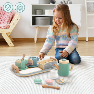 Großes Holzteeset mit Tablett - 18 Stück