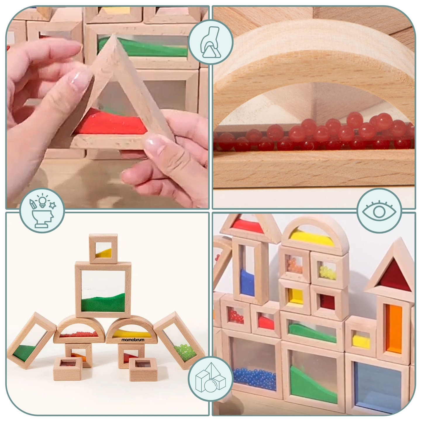 Set aus Holzklötzen mit verschiedenen Füllungen - 15 Stück