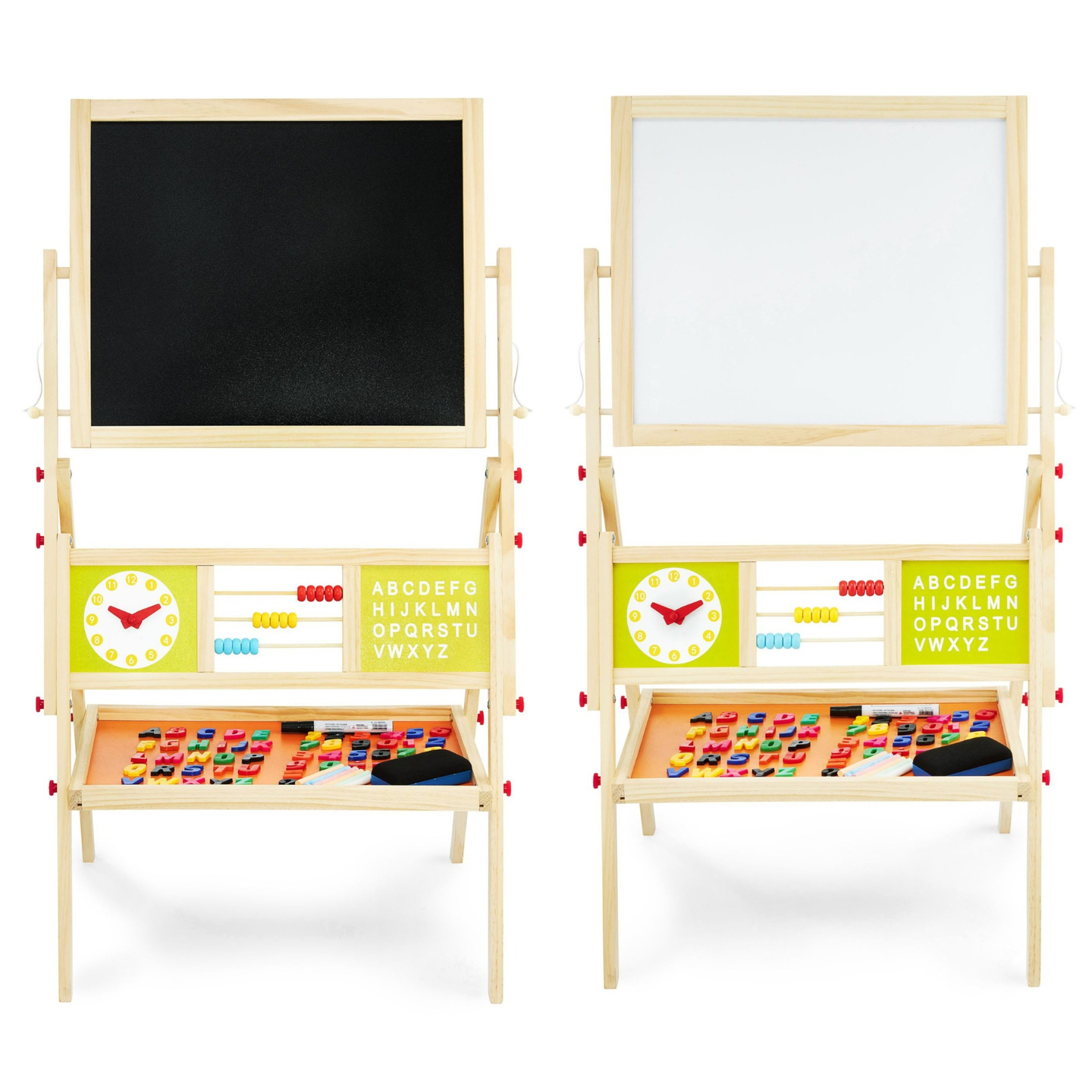 Große doppelseitige Lehrtafel: Magnet- und Kreidetafel - Trockenlöschtafel, Holz