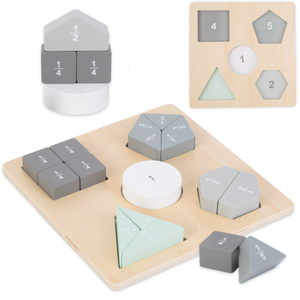 Holzpuzzle - Montessori Puzzles - Brüche und geometrische Figuren