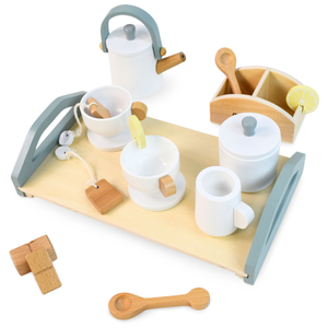 Großes Holzteeset mit Tablett - 17 Stück