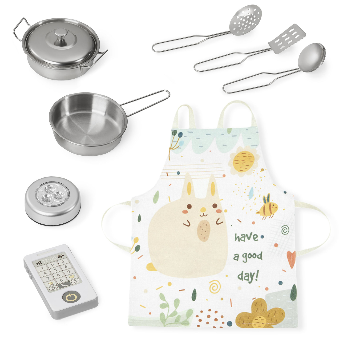 XXL-Holzküche mit LED-Beleuchtung, Schürze und Zubehör