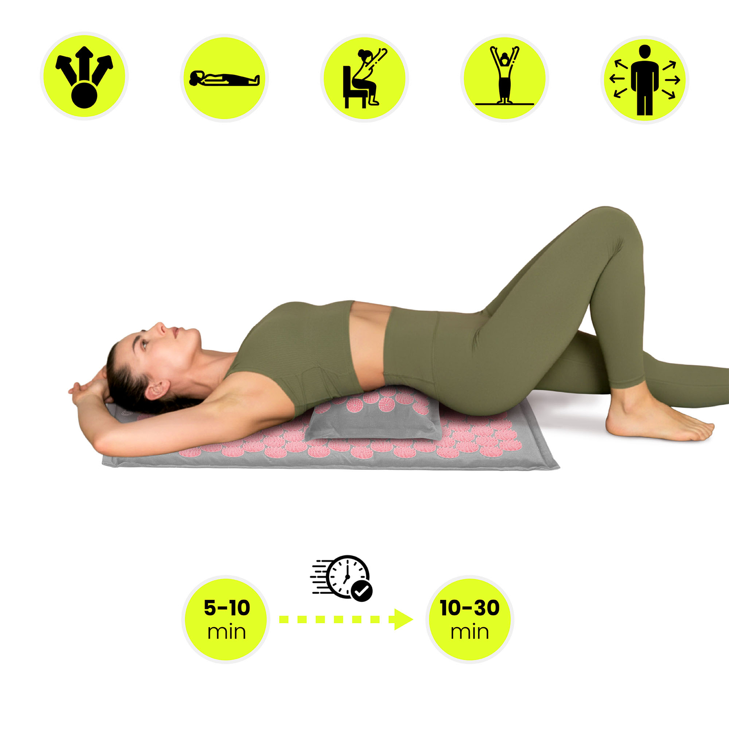 ECO Leinen-Akupressurmatte mit Kokosfaser- und Buchweizenkissen – 68 cm HyperMotion Grau und Rosa