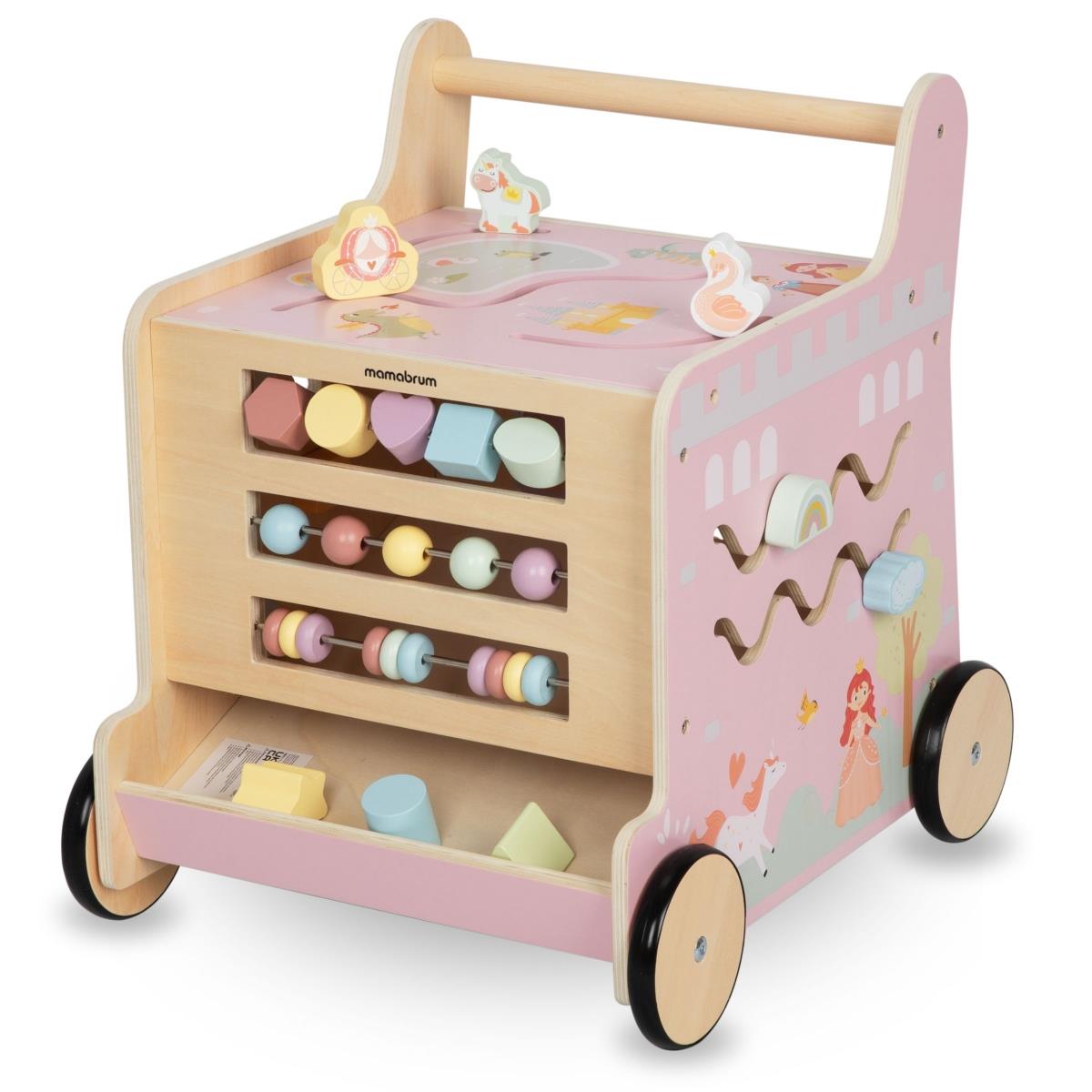2-in-1-Lauflernwagen aus Holz mit Lernwürfelfunktion, rosa