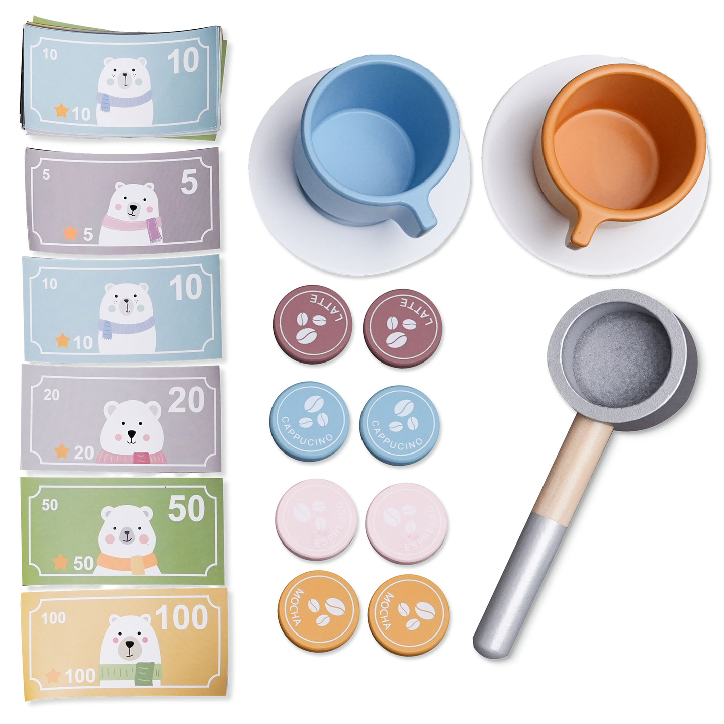 Großer XXXL-Holzladen für Kinder mit Schnellimbiss - Eckladen + Kaffeemaschine + Backofen + Kühlschrank - 106 ac.