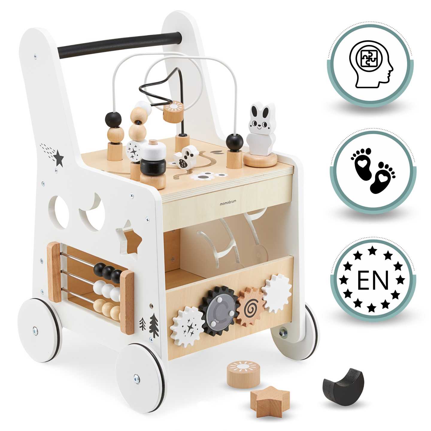 6in1 Holzkinderwagen, Lauflernwagen mit Lerntischfunktion
