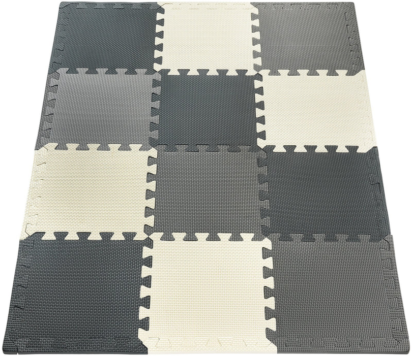 Schaumstoffpuzzle 12-tlg. - Lernschaummatte 120 x 90 x 1,2 cm mit Rand - grau