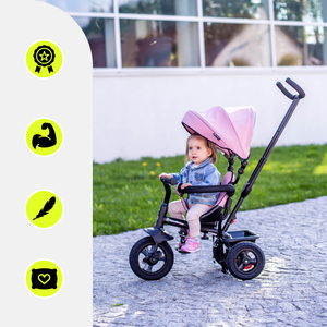 Dreirad für Kinder 1-4 Jahre - TOBI FREY - rosa Farbe - drehbar - gepumpte Räder + Schieber