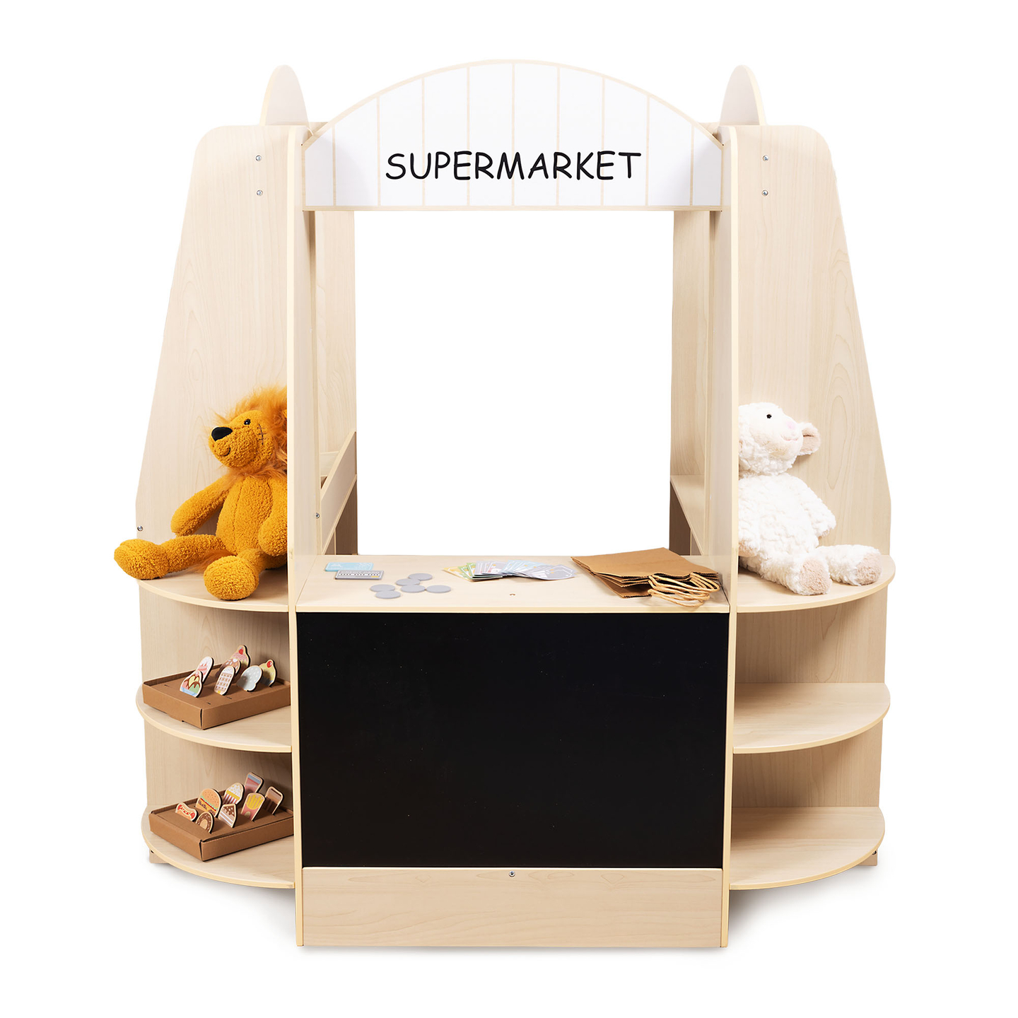 Großer Kinderkaufladen aus Holz mit Tafel - 91 Teile für Einkaufsspaß!