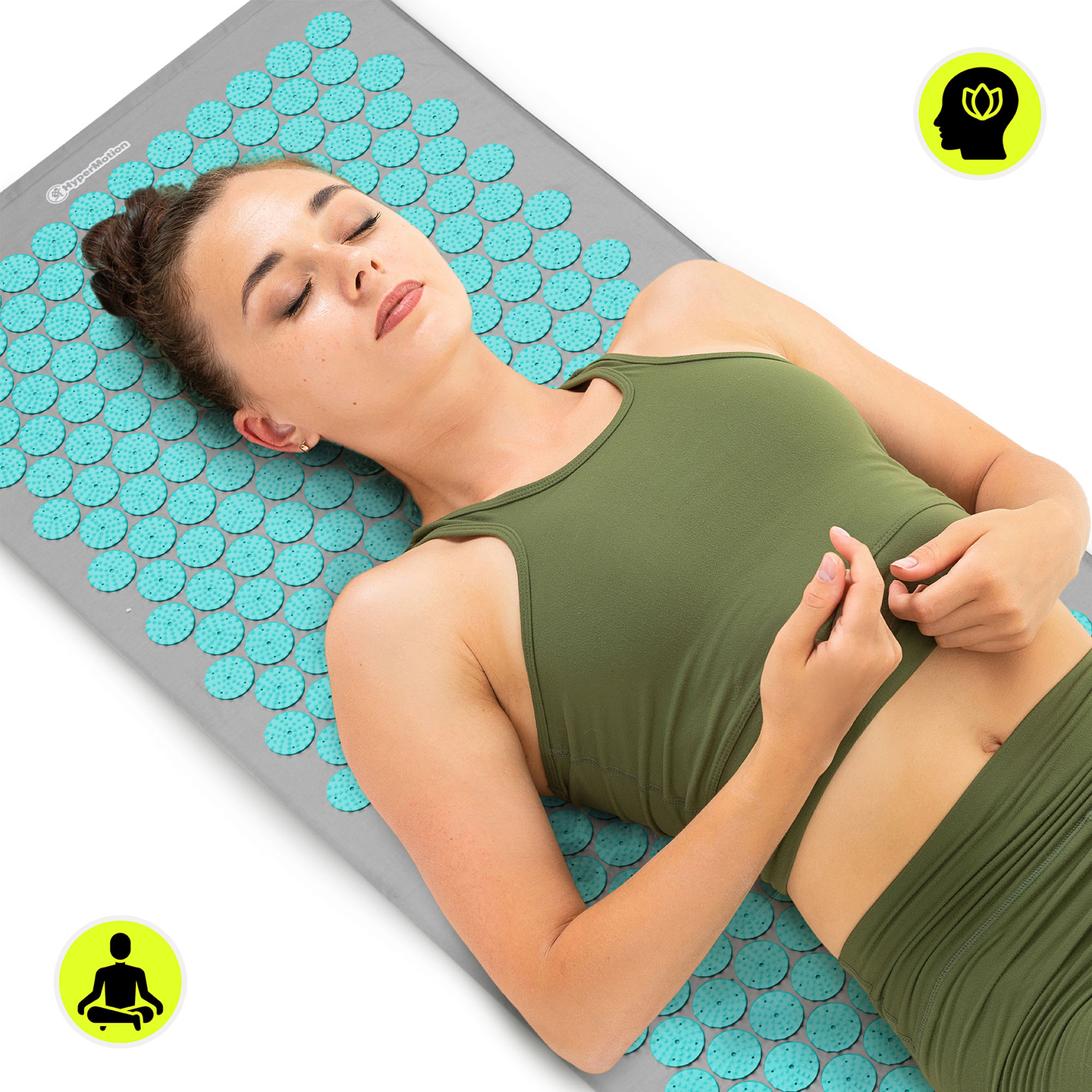 Große Akupressurmatte mit Kissen und Bezug – 130 cm HyperMotion grau-mint