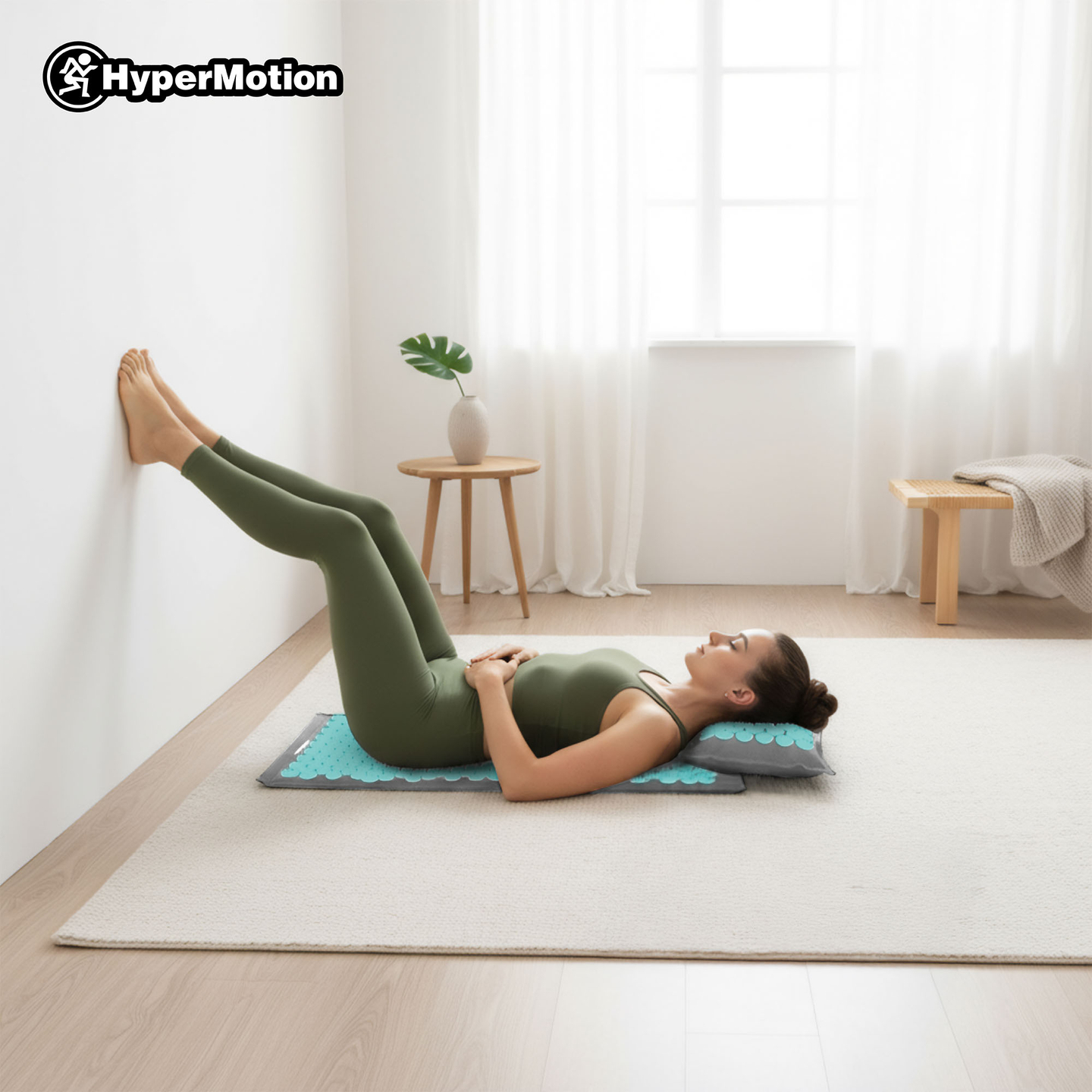ECO Leinen-Akupressurmatte mit Kokosfaser- und Buchweizenkissen – 68 cm HyperMotion Grau-Mint