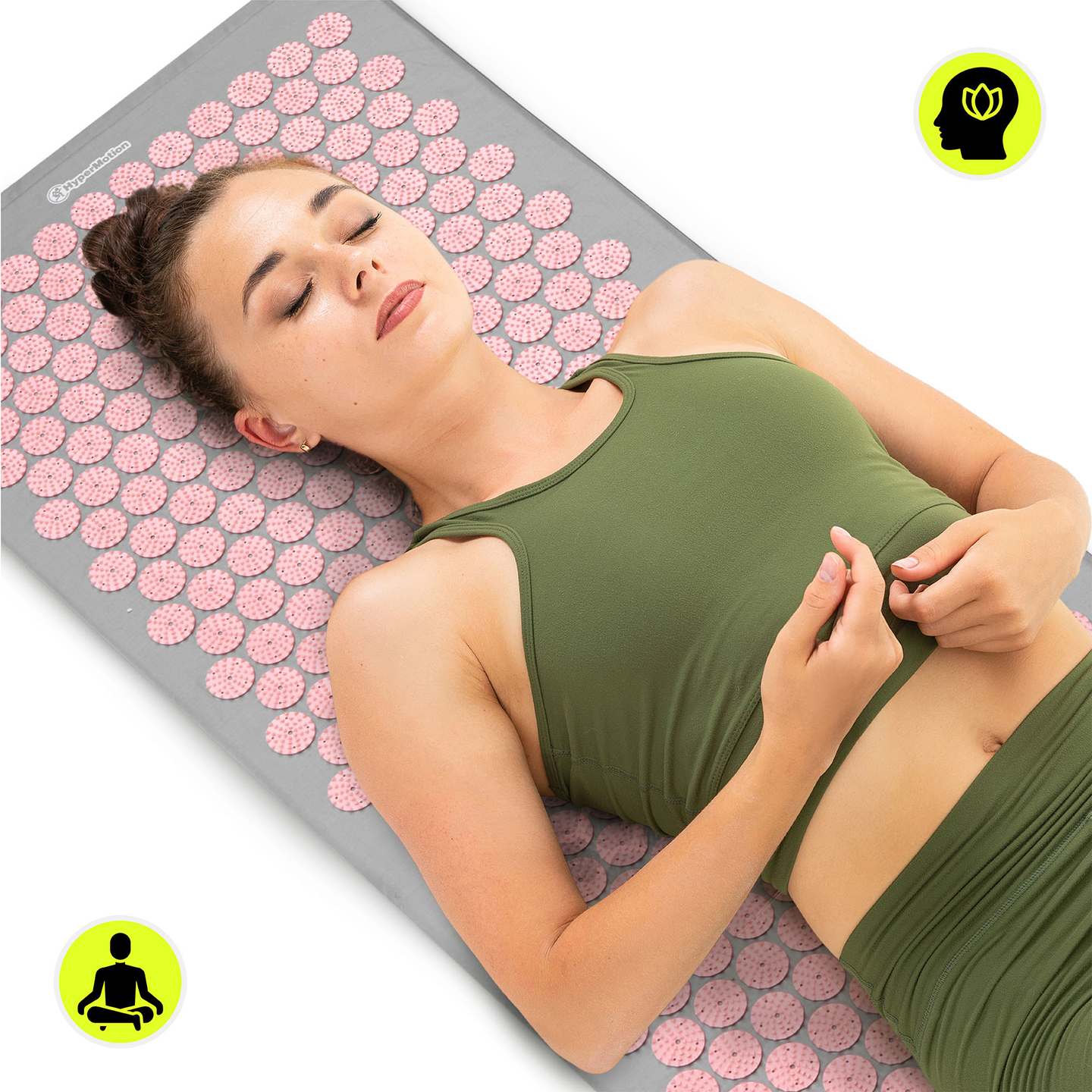 Große Akupressurmatte mit Kissen und Bezug – 130 cm, HyperMotion, grau und rosa