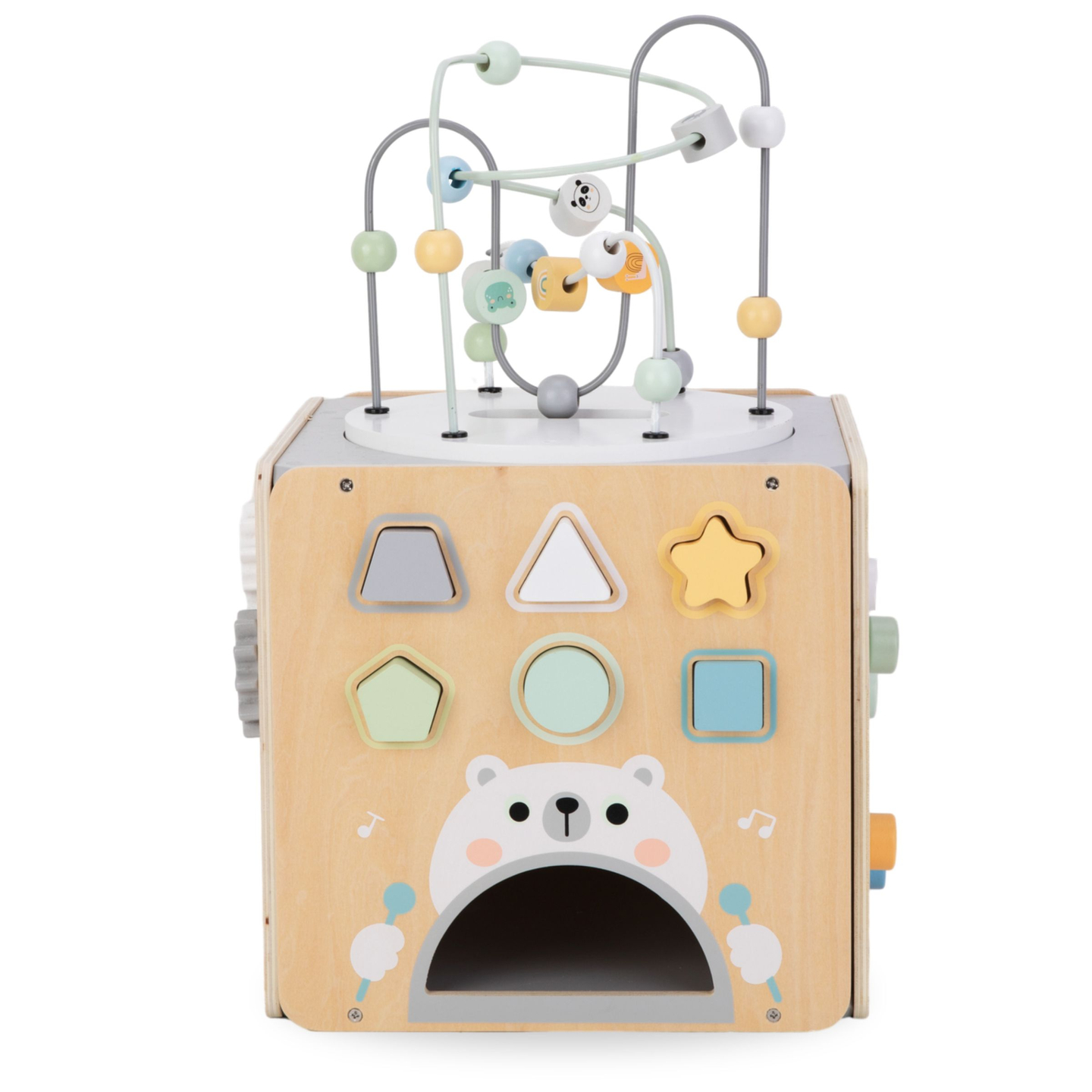 Großer Aktivitätswürfel aus Holz mit Schlaufe - Montessori