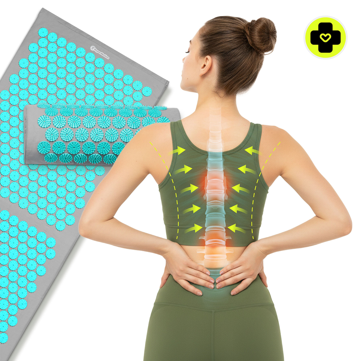 Große Akupressurmatte mit Kissen und Bezug – 130 cm HyperMotion grau-mint