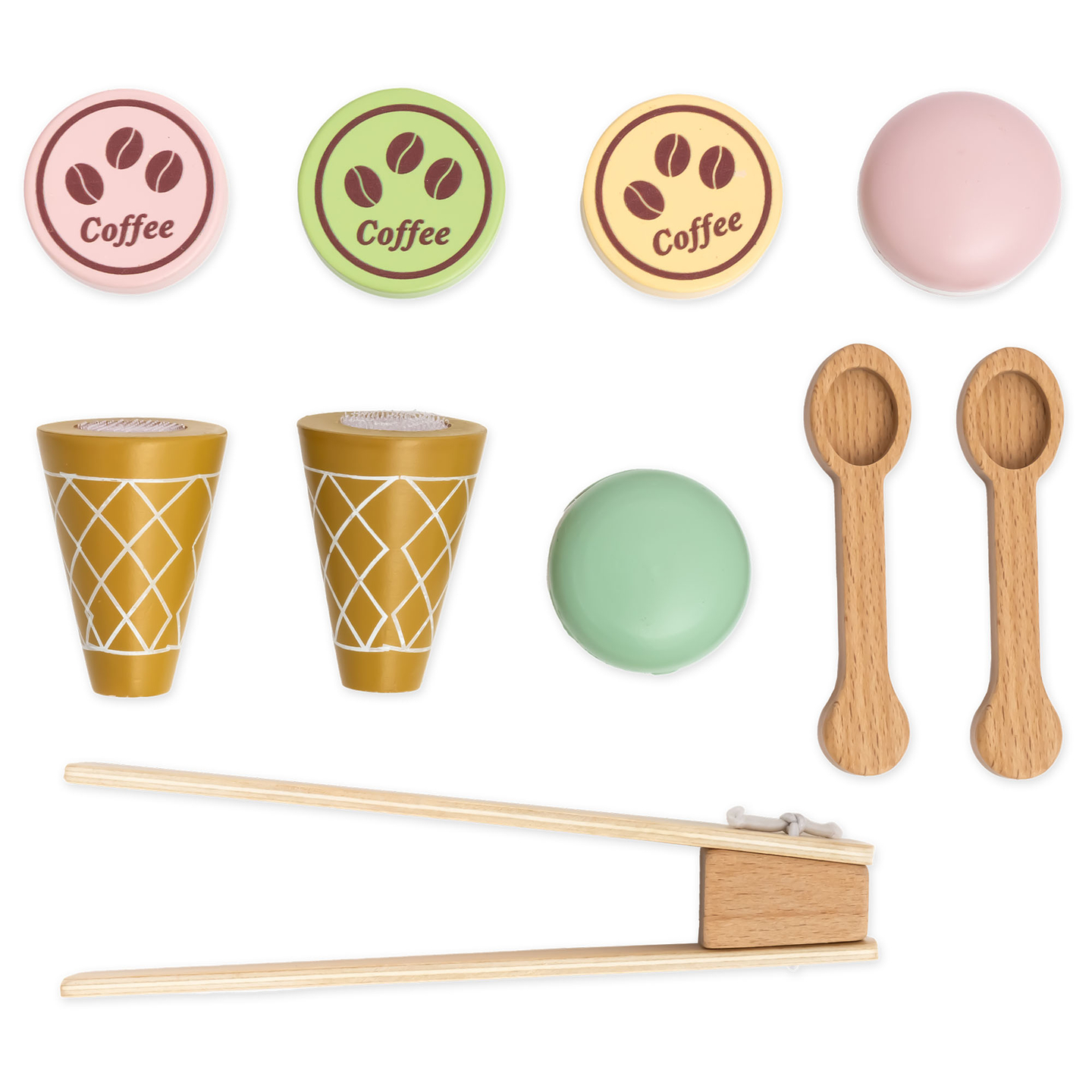 Ein großes Holzcafé und eine Eisdiele mit Magnettafel, Kaffeemaschine und Eis- und Dessertset - über 70 Teile!